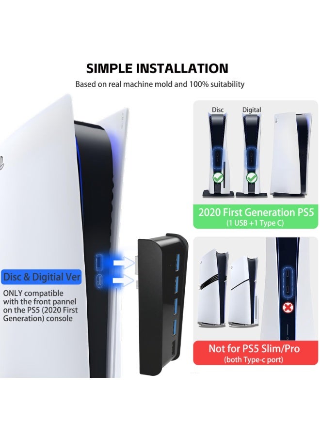 كيه جاي إتش محول موزع USB بـ 6 منافذ لتوسيع الملحقات والشحن مزود بـ 4 منافذ USB-A 2.0، ومنفذ شحن مخصص، ومنفذ Type-C، متوافق مع المنافذ الأمامية لوحدة تحكم PlayStation 5 - Image 3