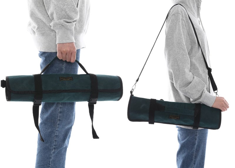 Denifiter Professional Chef's Knife Bag with Anti Cutting Fabric Inside, Heavy Duty 16oz Waxed Canvas Knife Roll, 11 Slots & Durable Handle Adjustable Shoulder Strap (Dark Green) - Image 5