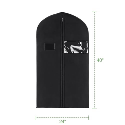 KEEGH 40" Suit Cover Bags for Men (Set of 10) Garment Bags for Hanging Clothes, Suit Bags for Closet Storage or Travel, Clothes Cover for Suits Coats with Clear Window and Label Pocket, Black - Image 2