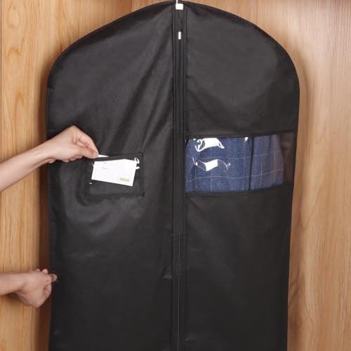 KEEGH 40" Suit Cover Bags for Men (Set of 10) Garment Bags for Hanging Clothes, Suit Bags for Closet Storage or Travel, Clothes Cover for Suits Coats with Clear Window and Label Pocket, Black - Image 5