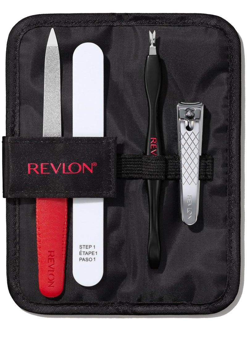 Revlon Manicure Essentials Kit with Travel Case Nail Care Set with Dual Ended Cuticle Trimmer Curved Blade Clippers Compact Emeryl File Buffer Pack of 1 - Image 2