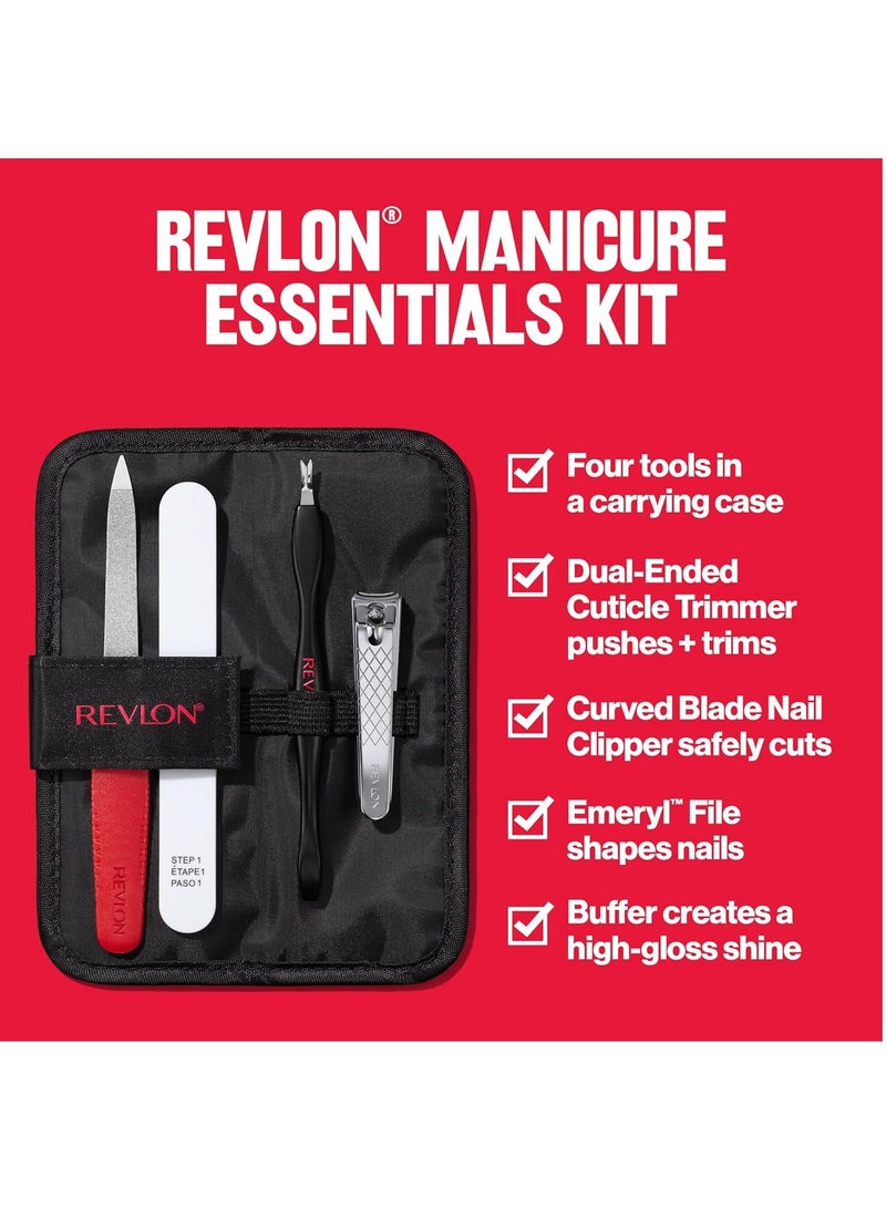 Revlon Manicure Essentials Kit with Travel Case Nail Care Set with Dual Ended Cuticle Trimmer Curved Blade Clippers Compact Emeryl File Buffer Pack of 1 - Image 3