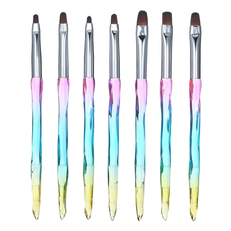7pcs Nail Art Brush Set: Gradient Acrylic Grooved Handle - Ergonomic Grip, 7 Sizes, Nail Bed Fit Bristles for Professional Salons Home DIY Nail Specialists Learners - Image 1