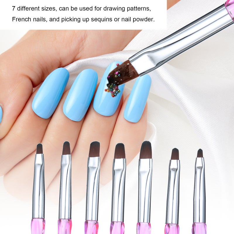 7pcs Nail Art Brush Set: Gradient Acrylic Grooved Handle - Ergonomic Grip, 7 Sizes, Nail Bed Fit Bristles for Professional Salons Home DIY Nail Specialists Learners - Image 5