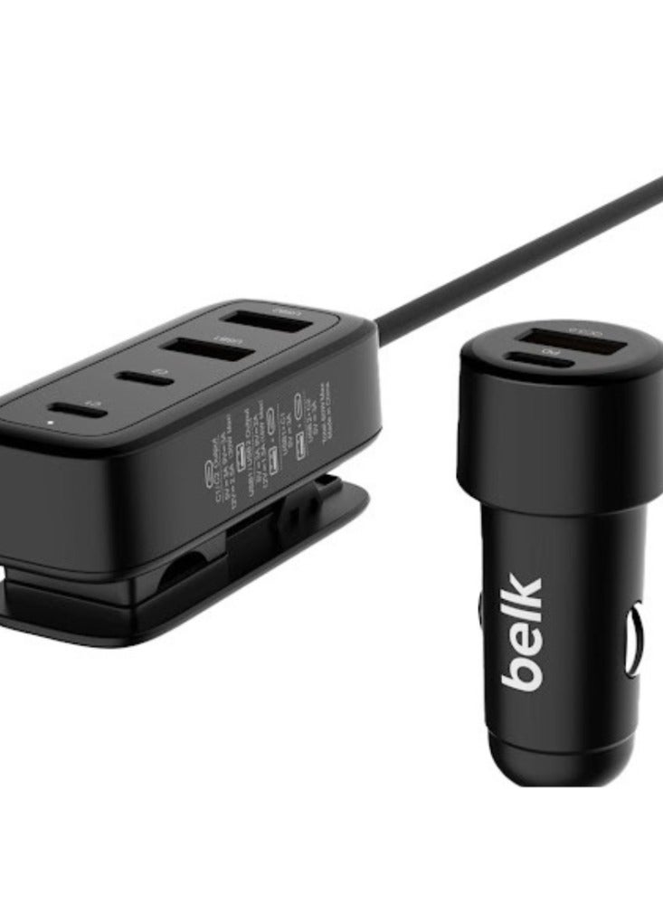 Belk Dual Port Car Charger + Hub 4 Ports Super Fast 90W Multi Output 2 USB Port u0026 2 Type C - Image 2
