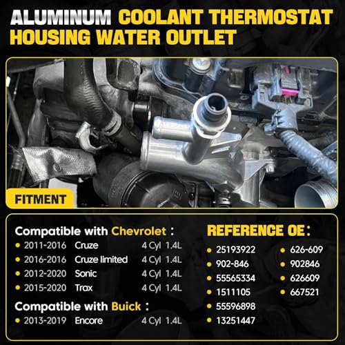 YEHERIT Aluminum Water Outlet Coolant Housing Matte Frosted 25193922 902846 Compatible with 20112020 Chevy Cruze Sonic Trax Buick Encore 14L with Temperature Sensor Inlet Hose Oil Cooler Hose - Image 3