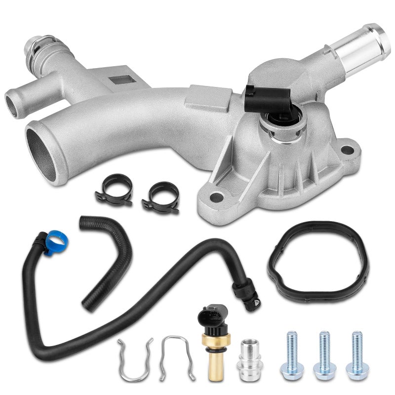 YEHERIT Aluminum Water Outlet Coolant Housing Matte Frosted 25193922 902846 Compatible with 20112020 Chevy Cruze Sonic Trax Buick Encore 14L with Temperature Sensor Inlet Hose Oil Cooler Hose - Image 2