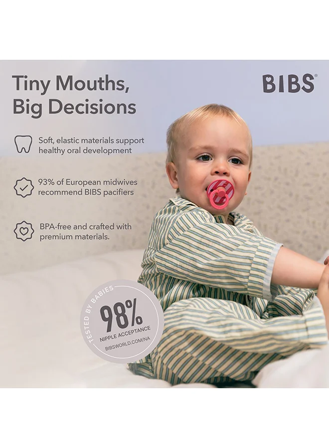 BIBS Studio Colour Round Pacifier, 2 Pieces, Latex Size 2, 6 - 18 Months, Baby Pink Coral, Infant Soother With Natural Rubber, Bpa - Free And Gentle