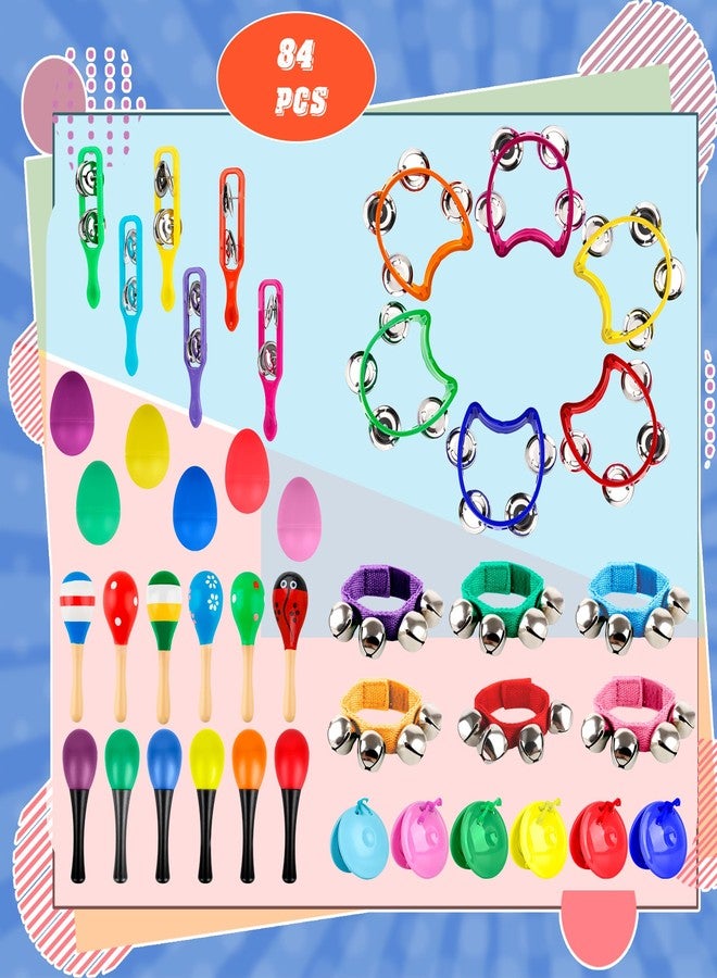 Swakuta 84 Pcs Shaker Musical Instruments Set including 12 Plastic Handheld Tambourine Bells 12 Colorful Cymbal 12 Egg Shaker 24 Maracas 12 Wrist Bells with 12 Castanets for Preschool Early Music Learning Toy - Image 4