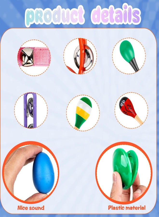 Swakuta 84 Pcs Shaker Musical Instruments Set including 12 Plastic Handheld Tambourine Bells 12 Colorful Cymbal 12 Egg Shaker 24 Maracas 12 Wrist Bells with 12 Castanets for Preschool Early Music Learning Toy - Image 3