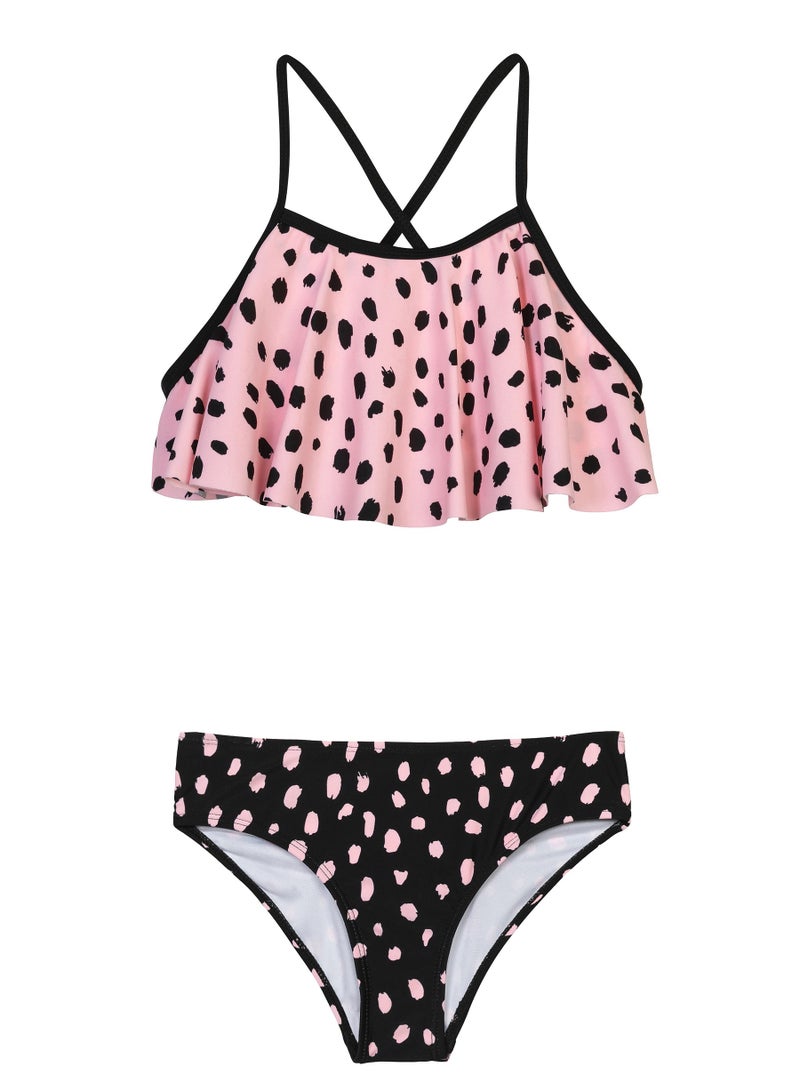 MINOTI Girls Bikini Set with Allover Print and Ruffle Top  - Image 1