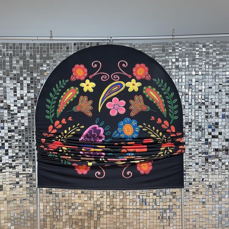 FiVan Spandex Arch Covers Stretchy Curved Backdrop Mexico Flower Black Background Cover for Day of The Dead Festival Decoration (Width=48"(120cm),Height=85"(210cm),FUS-Arch-GX-1044) - Image 4