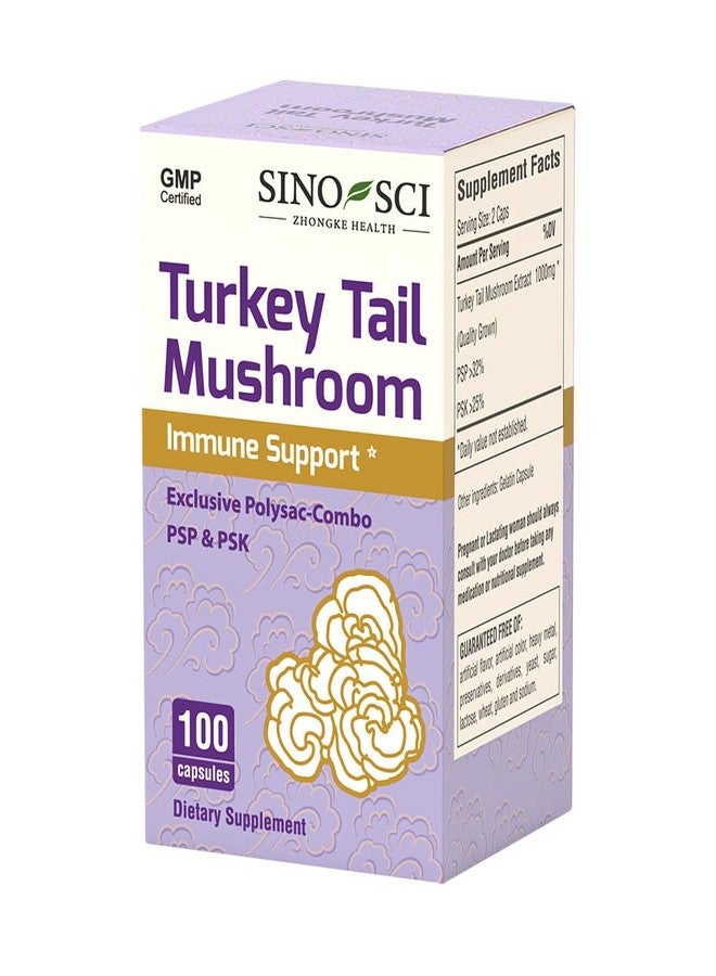 Sino-Sci Turkey Tail Mushroom - PSK>25% & PSP > 32%,Support Immune & Cellular Level, Non-GMO - 100 Caps - Image 1