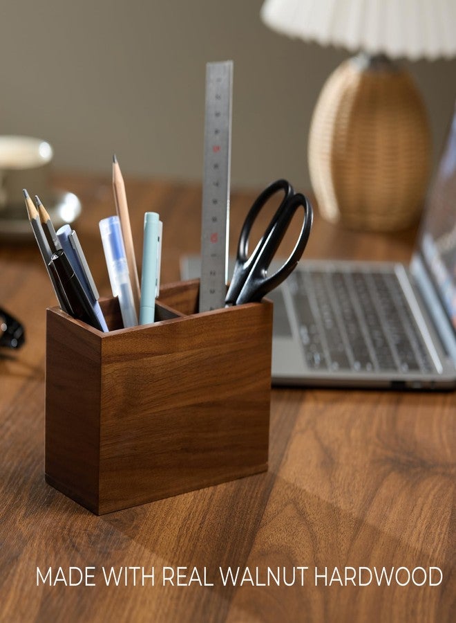 KORUA Walnut Pencil Holder (Double Slots) Wood Pen Holder for Desk - Image 2