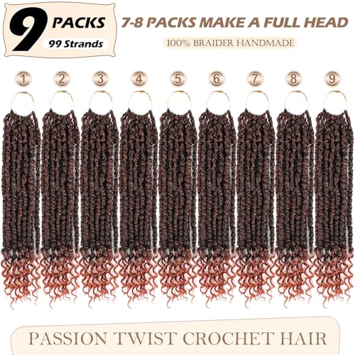 Befunny 350 Passion Twist hair Pretwisted 10 Inch 9 Packs Passion Twist Crochet HairSoft Pre Twisted and Looped Crochet Hair For Women Short Curly Crochet Braids10T1B350 - Image 3