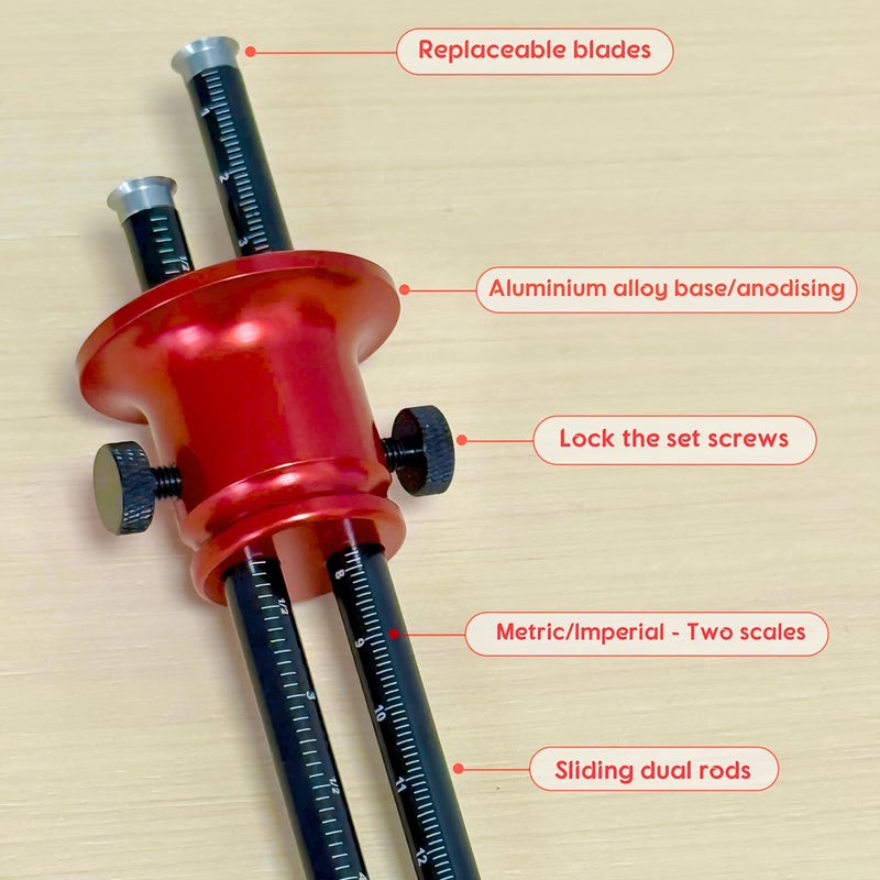 Woodworking Measuring And Marking Tool Double Head Precision Contour Marker With Circular Hard Pen Tip Compatible With Inch And Mm Scale For Mortise And Tenon Measurement Drawing Parallel Lines Durable Accurate - Image 4