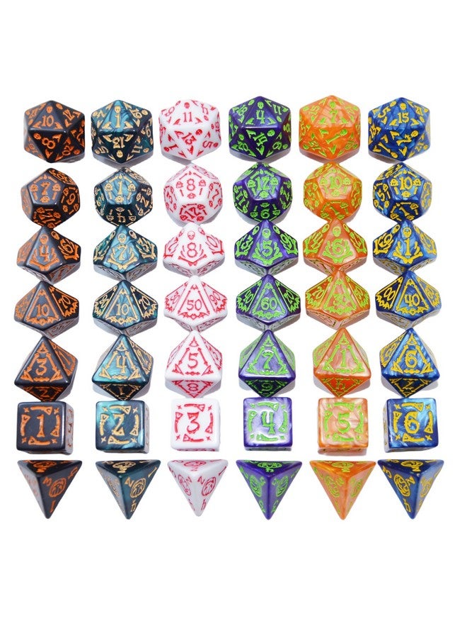 Smartdealspro مجموعة نرد بوليهدرا مزدوجة الألوان من سمارت ديلز برو مع أكياس لألعاب D&D DND RPG MTG زنزانات وتنانين وألعاب الطاولة واللعب D4 D6 D8 D10 D% D12 D20 (مجموعة 6 ألوان ريترو) - Image 2