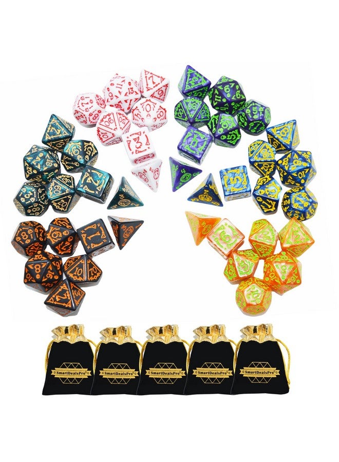 Smartdealspro مجموعة نرد بوليهدرا مزدوجة الألوان من سمارت ديلز برو مع أكياس لألعاب D&D DND RPG MTG زنزانات وتنانين وألعاب الطاولة واللعب D4 D6 D8 D10 D% D12 D20 (مجموعة 6 ألوان ريترو) - Image 1