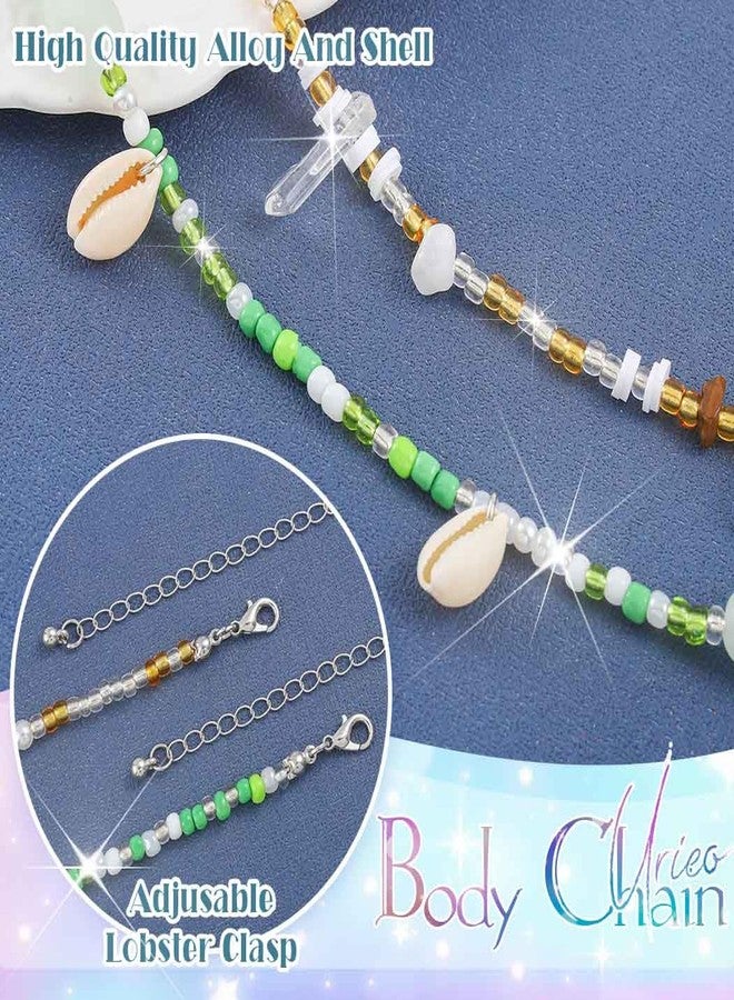 اوريو سلسلة خصر من خرز الصدف الأخضر من Urieo Boho، سلاسل جسم صيفية للشاطئ للنساء والفتيات (عبوة من قطعتين) - Image 2