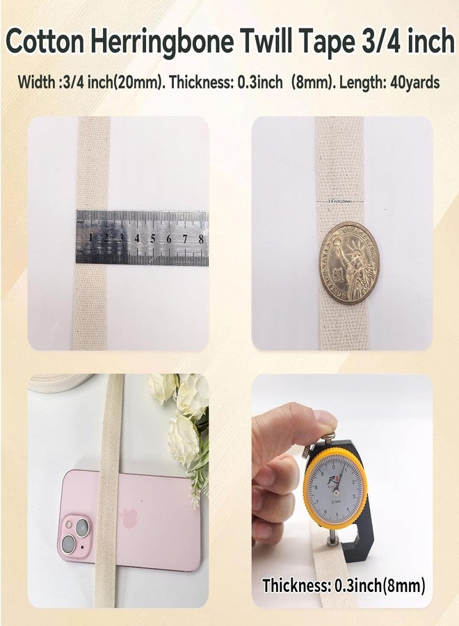 PAMIR TONG 3/4 inch Natural White Herringbone Twill Tape for Sewing,Tags, Ties,Gift Wrapping Home Deco -40 YardsCotton Webbing Straps-Bias Binding Tape for Handles,Hoodie, DIY Crafts&Projects - Image 5