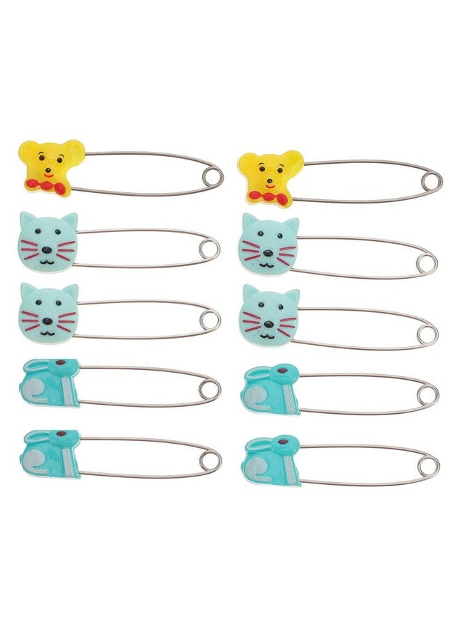 Toddmomy 10Pcs Animal Safety Pins Stainless Steel Diaper Pins With Plastic Head Newborn Locking Pins Safety Pin With Lock Buckle For Kids Infant Baby Shower Party Favor (Random Color) - Image 1