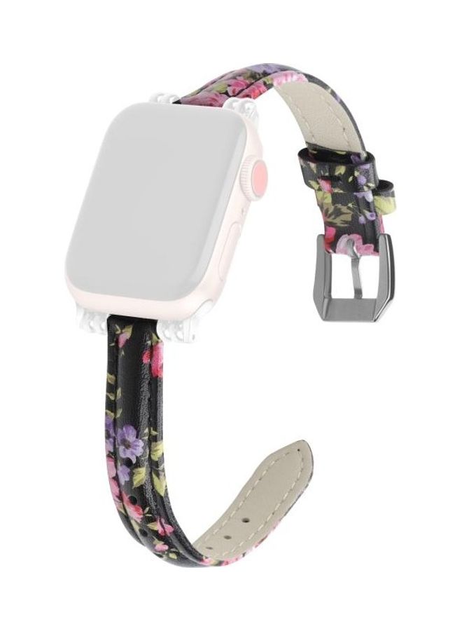 NIBEMINENT Sewing Thread Leather Replacement Watchbands For Series 7/6/SE/5/4/3/2/1 41/40/38mm Pink Flower - Image 1