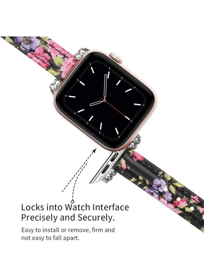 NIBEMINENT Sewing Thread Leather Replacement Watchbands For Series 7/6/SE/5/4/3/2/1 41/40/38mm Pink Flower - Image 4