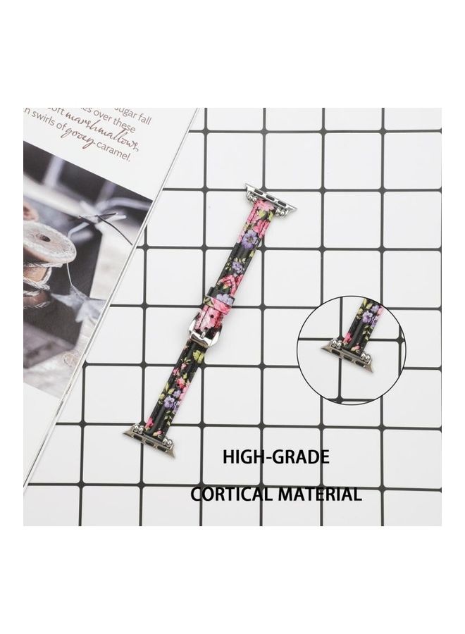 NIBEMINENT Sewing Thread Leather Replacement Watchbands For Series 7/6/SE/5/4/3/2/1 41/40/38mm Pink Flower - Image 3