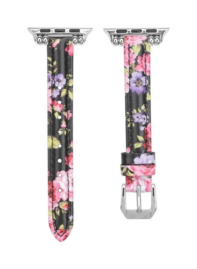 NIBEMINENT Sewing Thread Leather Replacement Watchbands For Series 7/6/SE/5/4/3/2/1 41/40/38mm Pink Flower - Image 2