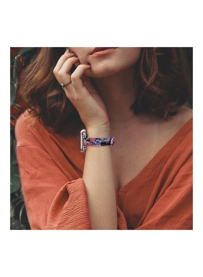 NIBEMINENT Sewing Thread Leather Replacement Watchbands For Series 7/6/SE/5/4/3/2/1 41/40/38mm Pink Flower - Image 5