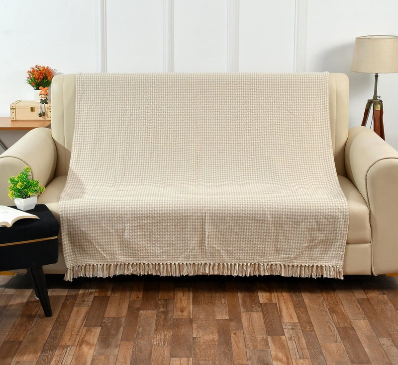 SASHAA WORLD Beige Extra Fine Plaid Sofa Throw | Soft & Cozy | Throw for Chair, Living Room, Bedroom, Sofa | Natural & Beige -130X160 Cm - Image 1