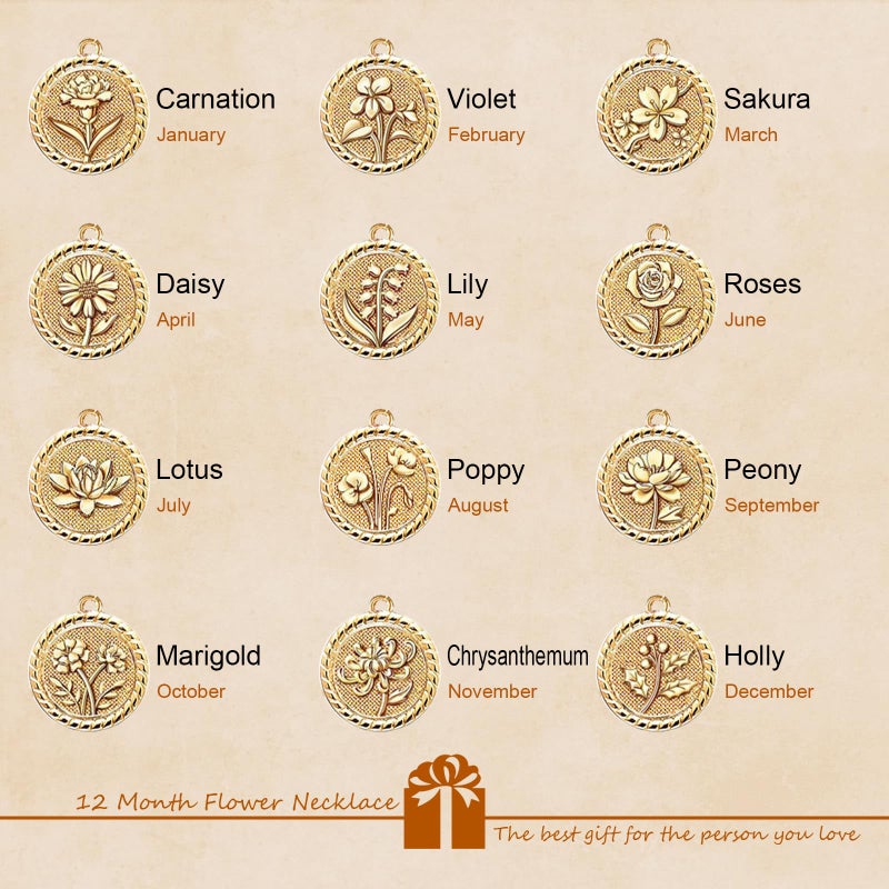 MJartoria Gold Layered Necklaces for Women Trendy Retro Coin Pendant Necklace Dainty Chunky Chain Choker Necklaces for Jewelry Birthday Gifts (Gold, B-Lily May Birthflower-3PCS) - Image 4