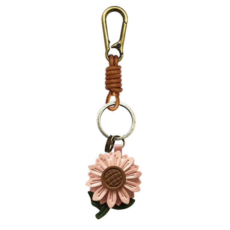 ZOUITY Leather Leaf Fruit Keychain Retro Accessories,Cute Keychains for Women Wallet Bag,Purse Keyring Holder,Women's Key Organizer and Keychains Pendant Charms(Pink Daisy) - Image 1