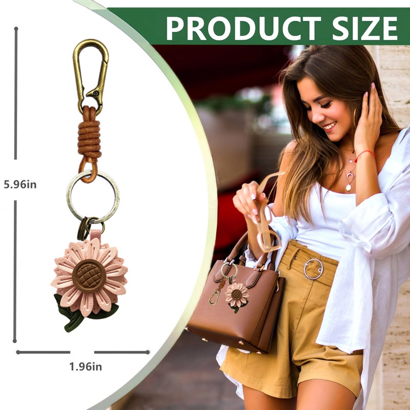 ZOUITY Leather Leaf Fruit Keychain Retro Accessories,Cute Keychains for Women Wallet Bag,Purse Keyring Holder,Women's Key Organizer and Keychains Pendant Charms(Pink Daisy) - Image 2