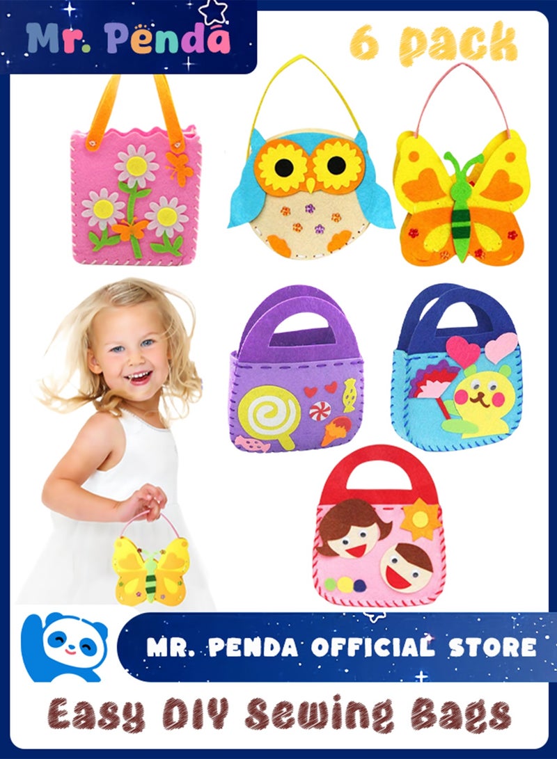 Mr. Penda 6 Pack Children Sewing Kit, Childrens Sewing Kits for Beginners, Kids Beginners Felt Craft Kit, Fabric DIY Crafts Handbag (6 Patterns)  - Image 1