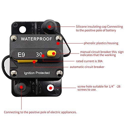 ANJOSHI 30Amp Circuit Breaker 30-300A with Manual Reset Trolling Motor Auto Car Marine Bike Stereo Audio Terminal Fuse Inverter for System Current Overload Protection 12V-48V DC Waterproof - Image 4