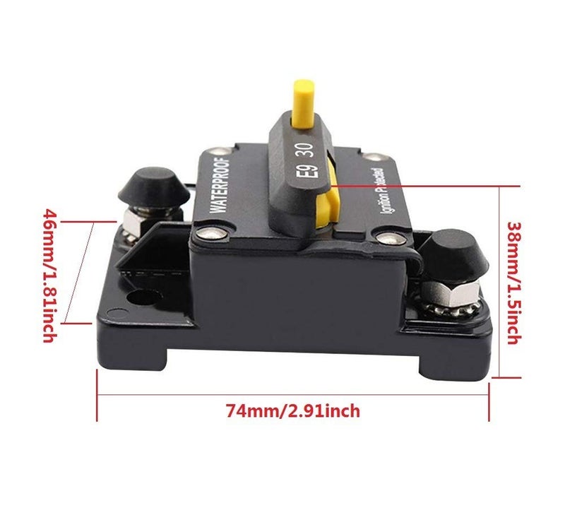 ANJOSHI 30Amp Circuit Breaker 30-300A with Manual Reset Trolling Motor Auto Car Marine Bike Stereo Audio Terminal Fuse Inverter for System Current Overload Protection 12V-48V DC Waterproof - Image 3