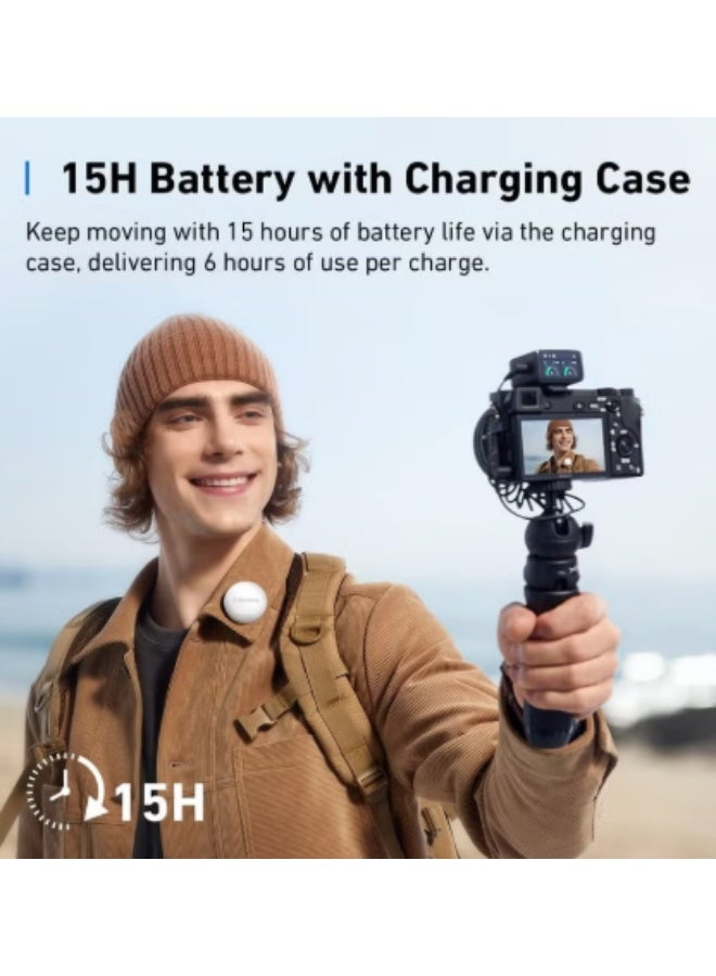 ميكروفون لاسلكي AnkerWork M650، مزود بخاصية إلغاء الضوضاء الاحترافية، مدى إرسال يصل إلى 200 متر، بطارية تدوم 15 ساعة، أغطية مغناطيسية ملونة قابلة للتبديل، التقاط صوت ثنائي القناة عالي الجودة، ميكروفون لاسلكي مثالي لمدونات الفيديو - Image 4