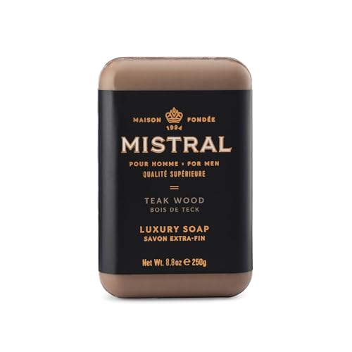 Mistral Teak Wood Luxury Bar Soap for Men | Menâ€™s Natural Soap Bar | Paraben, Phthalates Free | Moisturizing & Triple-Milled Natural Soap for Men - Made in France | Large, 8.8 oz - Image 1