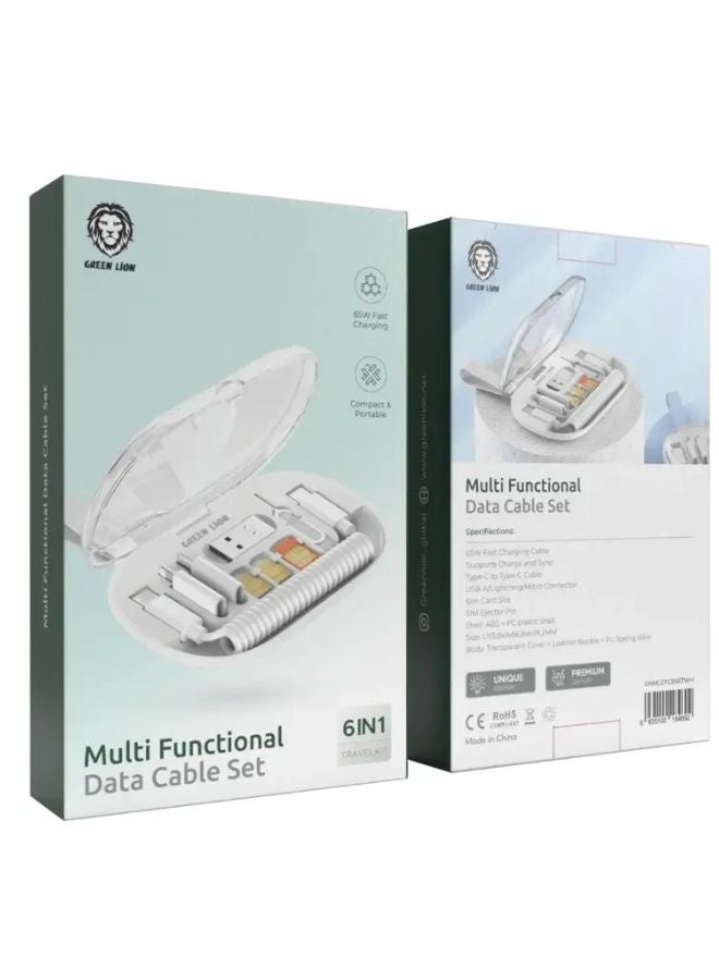 جرين ليون مجموعة كابلات الشحن GreenLion - مجموعة كابلات بيانات 6 في 1 بقوة 65 وات مع منفذ Type C إلى Type C + فتحة SIM - Image 2