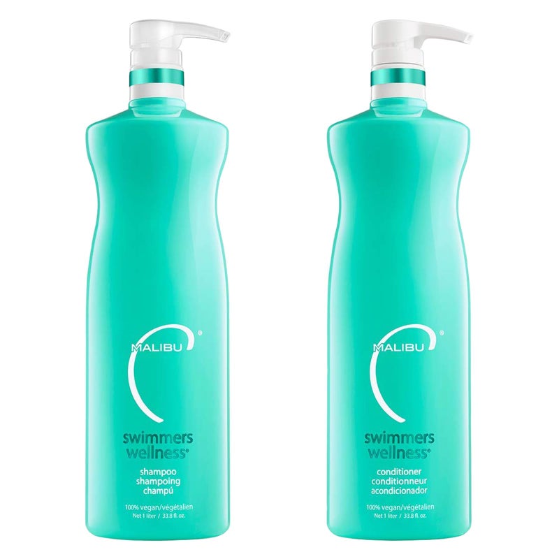 Malibu C Swimmers Wellness Shampoo and Conditioner Set - Restorative Hair Care for Swimmers - Protects Against Chlorine Damage & Combats Brittle Hair (33.8 oz) - Image 1