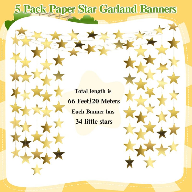 ChicQuench Star Garland, Glitter Gold Star Garland Banner, 66Feet Double Side Star Hanging Bunting Banner Backdrop Little Star Paper Hanging Decor for Valentines Day Graduation Birthday Wedding Party Decorations - Image 3