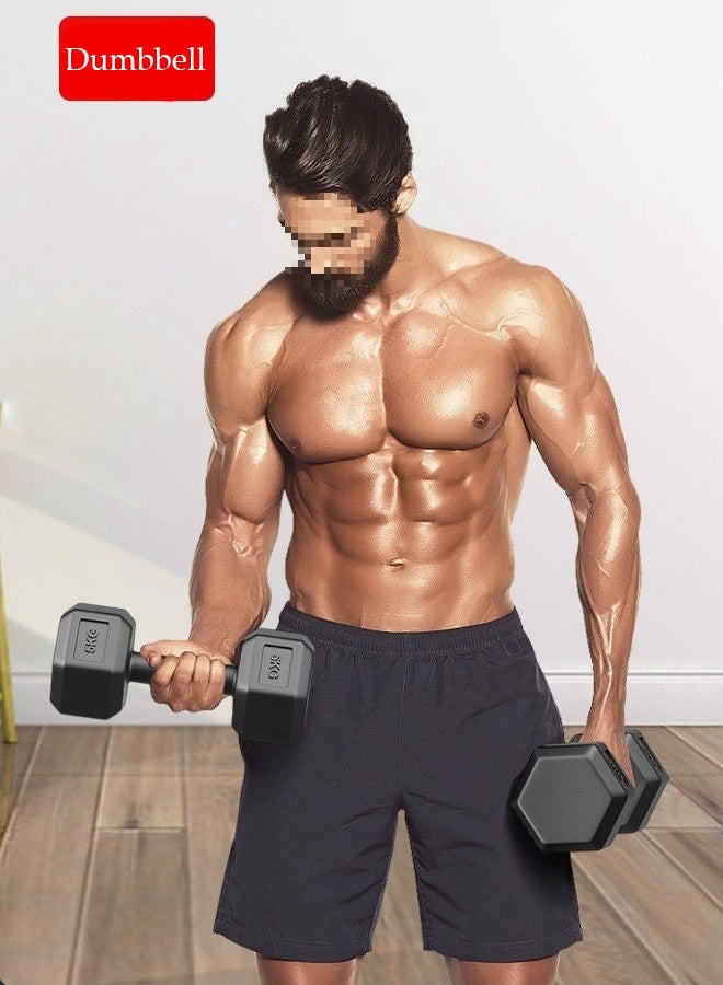 DUNISO 2pcs Rubber Wrapped Cast Iron Hexagon Dumbbells, 4kg*2, Handheld Strength Training, High Quality Strength Training Equipment, Full Body Workout, Suitable for Fitness, Home Use, Black - Image 2