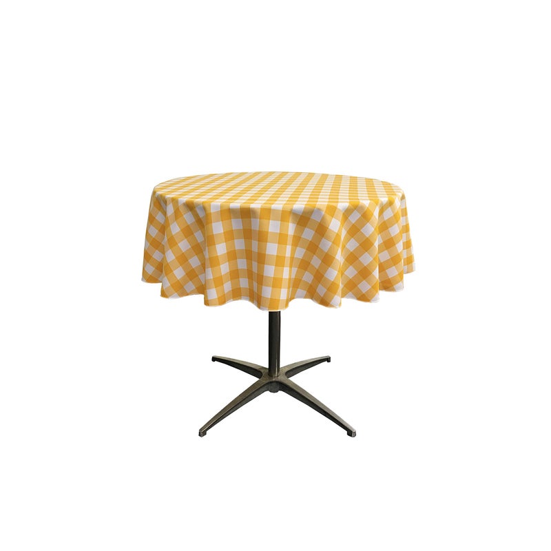 LA Linen TCcheck51RDrkYellowK47 Polyester Gingham Checkered Tablecloth White Dark Yellow 51 in Round