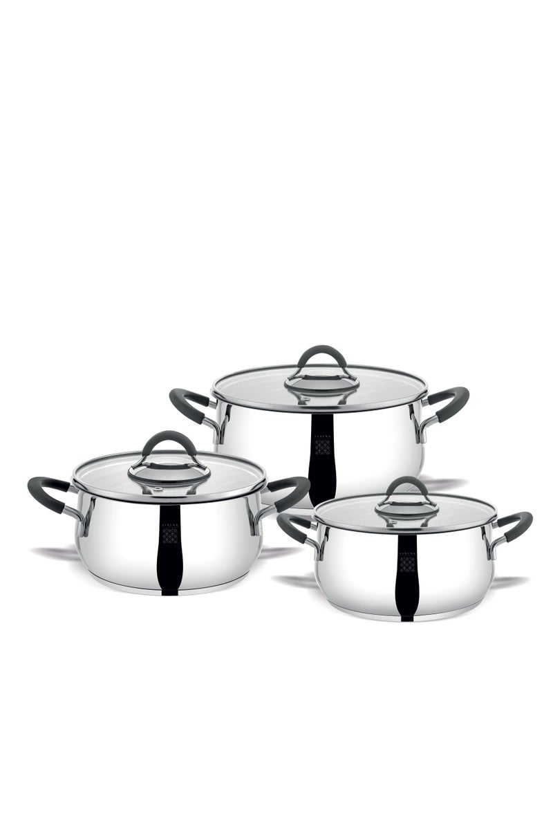 Serenk 6pcs Stainless Steel Cookware Set, Stackable Steel Pots and Pans with Glass Lids, Space-Saving Design, Non-Stick, Induction Cooktop Compatible, Made in Turkey - Modernist Series  - Image 2