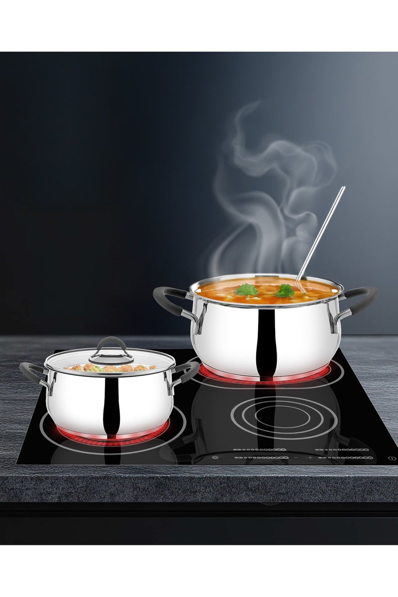 Serenk 6pcs Stainless Steel Cookware Set, Stackable Steel Pots and Pans with Glass Lids, Space-Saving Design, Non-Stick, Induction Cooktop Compatible, Made in Turkey - Modernist Series  - Image 3