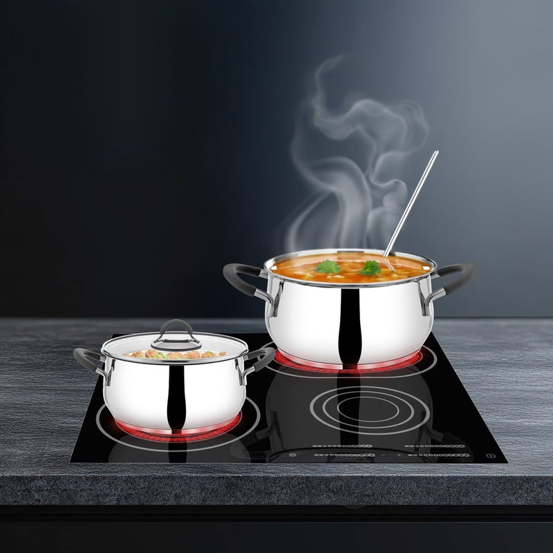 Serenk 6pcs Stainless Steel Cookware Set, Stackable Steel Pots and Pans with Glass Lids, Space-Saving Design, Non-Stick, Induction Cooktop Compatible, Made in Turkey - Modernist Series - Image 3