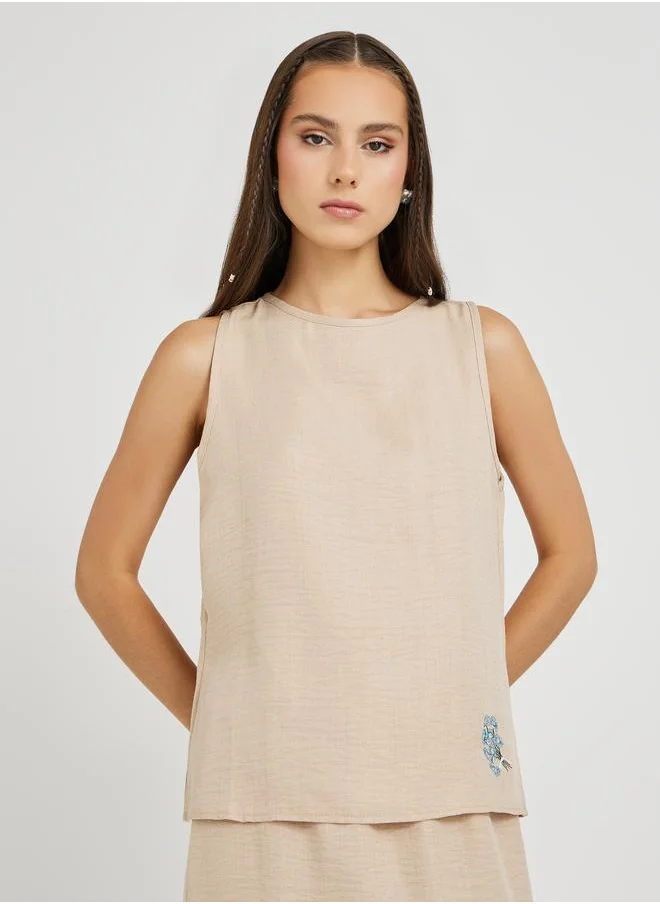 Take Two Take Two Embroidered Detail Round Neck Tank Top and Skirt Co-Ords