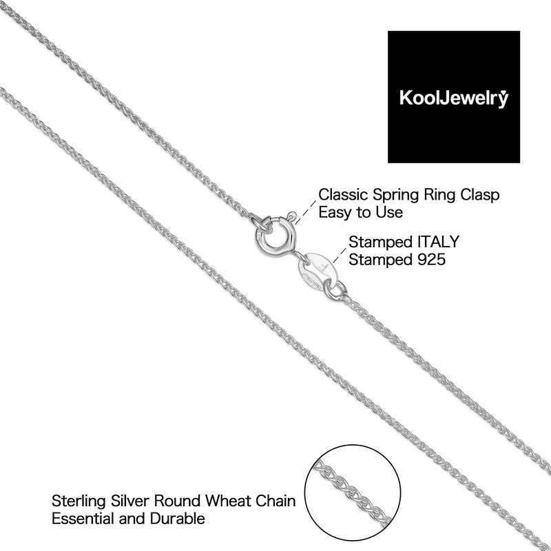 Kooljewelry Sterling Silver Round Wheat Chain Necklace (1.1 mm, 22 inch) - Image 3
