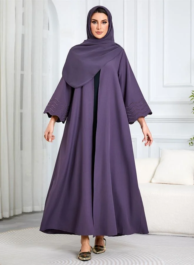 Take Two Women Purple Open Front Abaya with Headscarf